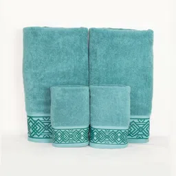 Myntra Elegant Homes Blue 4 Piece Printed Cotton 520 GSM Towel Set-image-70