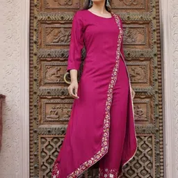 RA Creation Women Mustard Embroidered Viscose Rayon Kurta Sets-image-93