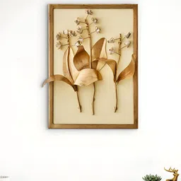 Home Centre Panorama Glitz Beige & Yellow Flower & Leaf Wall Decor-image-6