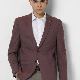 Van Heusen Self Designed Notched Lapel Collar Slim-Fit Single Breasted Blazer-image-80