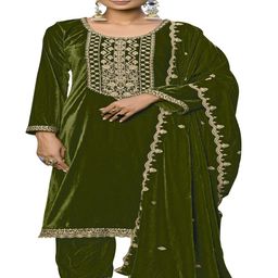 DRAVINAM Trends Floral Embroidered Zari Worl Velvet Unstitched Dress Material-image-92