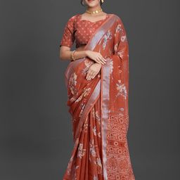 NIRMAL CREATION Floral Printed Woven Design Zari Border Saree-1