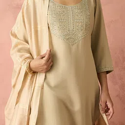 HRITIKA Ethnic Motifs Embroidered Regular Sequinned Kurta With Trouser With Dupatta image 2