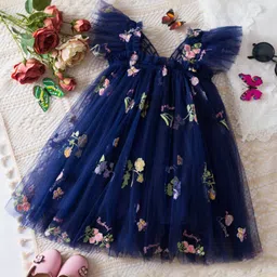 INCLUD Girls Floral Embroidered A-Line Tulle Dress With Appliqued Butterfly-picture-29