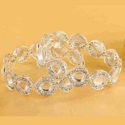 ZULKA Set Of 2 Moti & Zircon Gemstone Metal Bangles-image-80