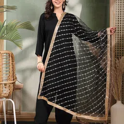 Clora Creation Striped Embellished Sequinned Net Dupatta-1