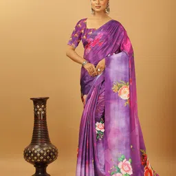 A.V.M. SILK MILLS Floral Printed Pure Crepe Saree-image-79
