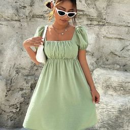 BAESD Puff Sleeve Georgette A-Line Midi Dress-image-73