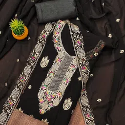 KALINI Embroidered Georgette Unstitched Dress Material-picture-57