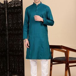 House of Pataudi Textured Cotton Mandarin Collar Straight Kurta-image-62