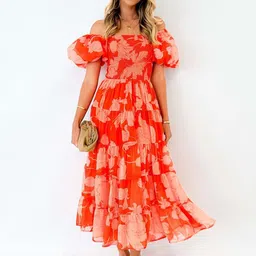 StyleCast x Revolte Floral Printed Fit and Flare Flared Sleeve Chiffon Midi Dress-picture-39