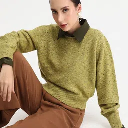 RAREISM Women Self Design Round Neck Pullover Sweater-picture-0