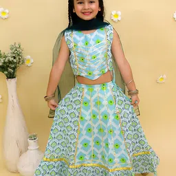 JUNITOS Girls Printed Foil Print Ready to Wear Lehenga & Blouse With Dupatta-image-27