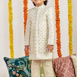 VASTRAMAY Boys Embroidered Sequin Indo Western Sherwani Set-image-25