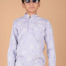 Crimsoune Club Boys Floral Printed Thread Work Kurta-image-108
