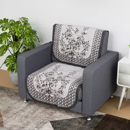 Aura Grey & White Printed Cotton 2 Piece Sofa Cover-89