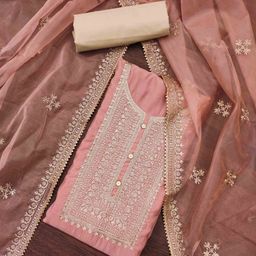 Blissta Floral Embroidered Sequinned Organza Unstitched Dress Material-image-33