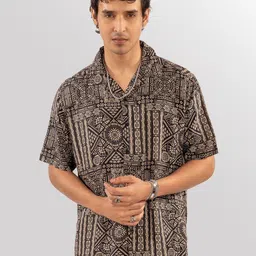 Eszett Men Abstract Printed Spread Collar Casual Shirt-image-25