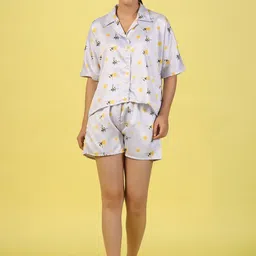 ETC Women Conversational Printed Lapel Collar Satin Night suit-picture-29