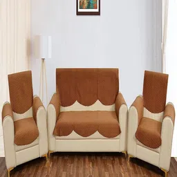 Fashion Throw Gold-Toned Checked Velvet Sofa Cover With Arms-image-8