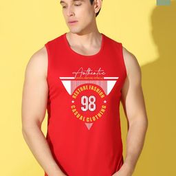 WOOSTRO Pack Of 2 Printed Combed Cotton Gym Vests VWS26(98 RED)(ALONE LGTGREEN)-35