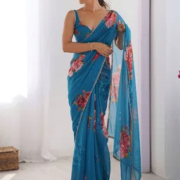 Moda Rapido Floral Poly Georgette Block Print Saree-picture-42