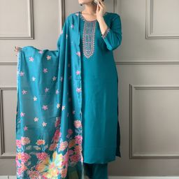 Siya Fashion Floral Embroidered Thread Work Straight Kurta With Trousers And Dupatta-image-29