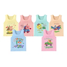 PARYAG Boys Pack Of 6 Printed Cotton Innerwear Vests-30