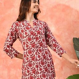 Sangria Floral Printed Pure Cotton Three Quarter Sleeve Tunic-image-98