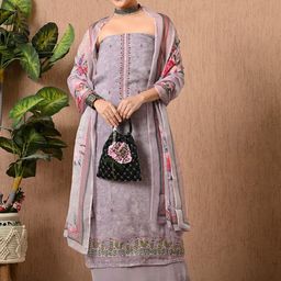 THE WEAVERS SHOP BY RAAVI Floral Printed Thread Work Organza Unstitched Dress Material-image-60