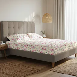 URBAN SPACE Serene Pink & White Floral Cotton 200 TC Single Bedsheet Set-2.23 m x 2.28 m-image-50