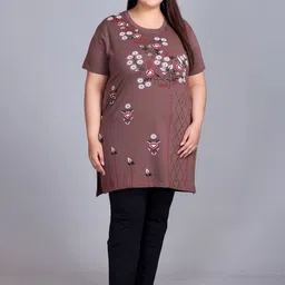 IN Love Women Plus Size Floral Printed T-shirt & Pyjamas Night suit-image-73