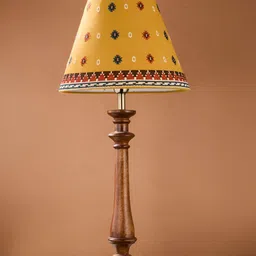 Fabindia Yellow Textured Cotton Bell Shaped Table Lamp-47