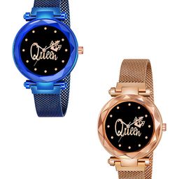 Gopal Shopcart Women Set Of 2 Printed Analogue Watch Queen Blue RoseGold Maganet-image-76