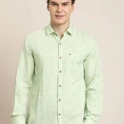 Turtle Relaxed Conversational Printed Spread Collar Slim Fit Cotton Linen Shirt-image-55