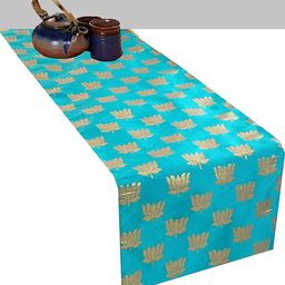 Pink Parrot Blue & Gold Floral Silk Table Runner-image-35