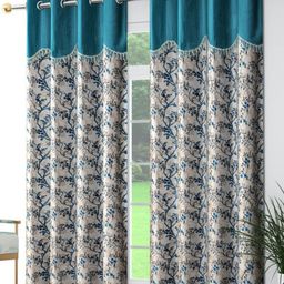 Galaxy Home Decor Blue & White 2 Pieces Floral Printed Window Curtains-image-75