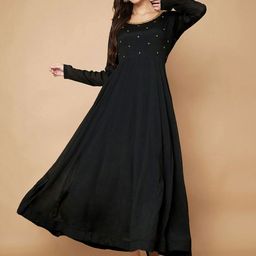 Poshak Hub Embroidered Mirror Work Chanderi Silk Anarkali Kurta-image-82