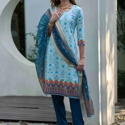 MOJILAA Women Floral Printed Regular Pure Cotton Kurta with Trousers & With Dupatta-image-80