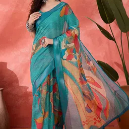 SHADOW & SAINING Floral Printed Zari Saree-image-18