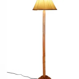 Devansh Brown & White Conical Shape Floor Lamp With Wooden Base-3