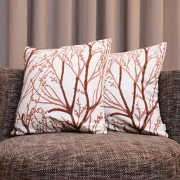 LUSHLYF White & Brown 2 Pieces Floral Printed Woodland Branches Tufted Cushion Covers-37