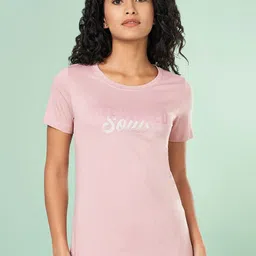 Ajile by Pantaloons Women Typography Printed Round Neck Cotton T-shirt-22