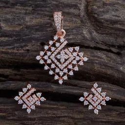 Kushal's Fashion Jewellery Rose Gold-Plated CZ Stone-Studded Pendant and Earrings-11