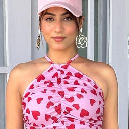 TANDUL Women Conversational Printed Halter Neck Ruched Fitted Crop Top-image-1