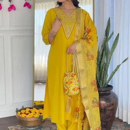 KALINI Women Embroidered Sequinned Kurta with Trousers & Dupatta-picture-22