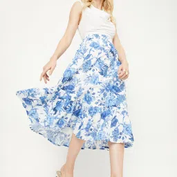 Women Printed Regular White, Blue Skirt-image-2