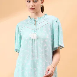 all about you Geometric Print Mandarin Collar Crepe Top-image-7