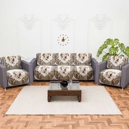 Myntra Elegant Homes Brown & White 10 Pieces 5 Seater Velvet Sofa Cover-image-99