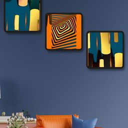 Aura Blue & Orange 3 Pieces Abstract Wooden Wall Art-image-94